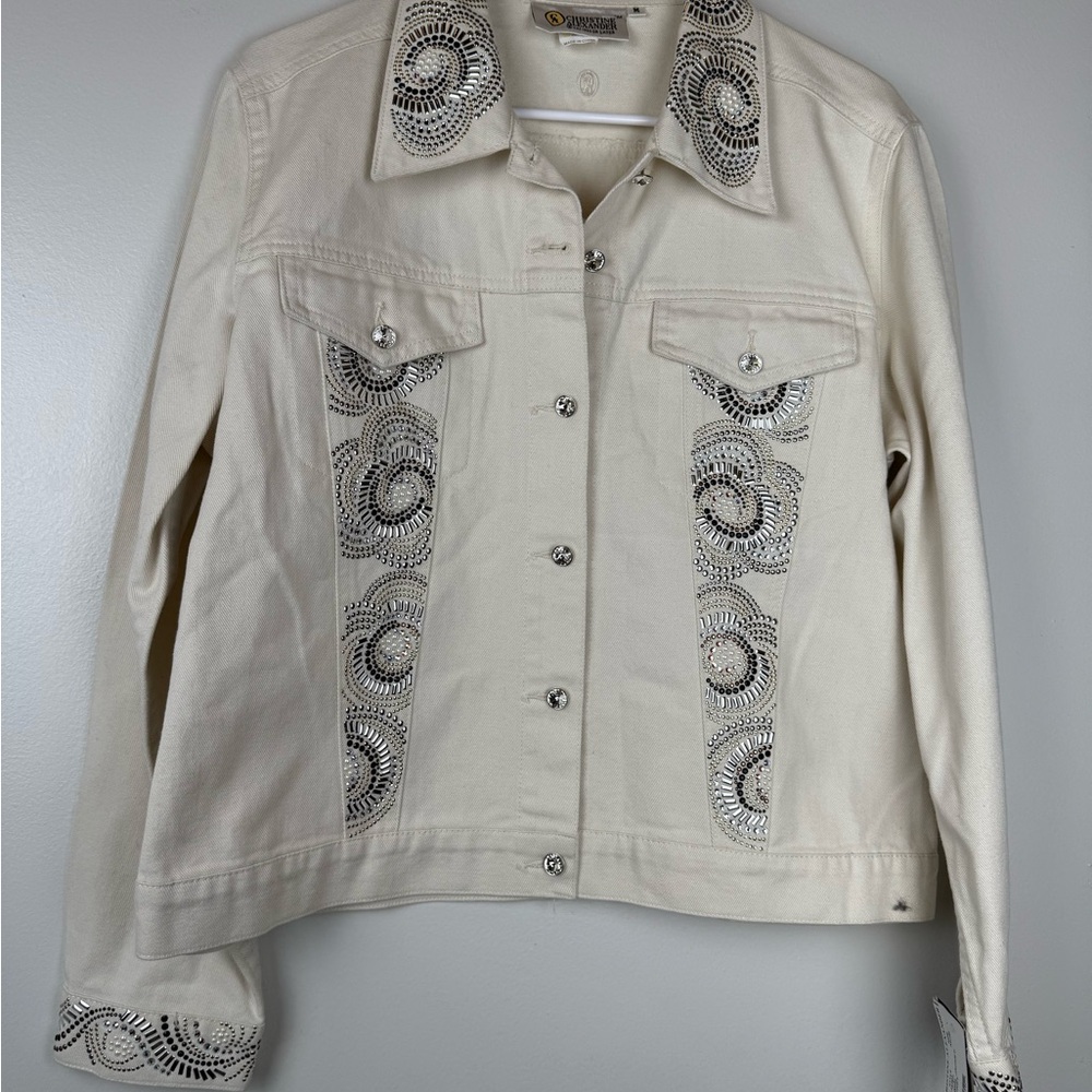 Christine Alexander Cream Silver Embroidered Jean Jacket